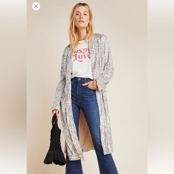 BB Dakota Jackets & Blazers - Silver Sequin Duster